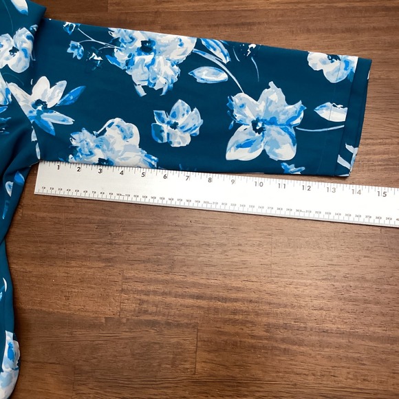 41 Hawthorn Teal Blue Floral Bubble Hem Blouse 3/4 Sleeve Top Medium - Picture 4 of 9